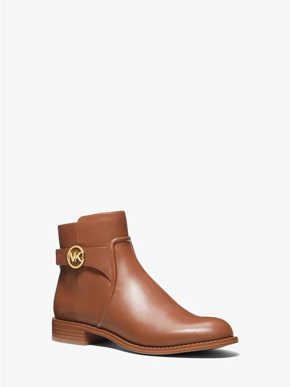 Michael Kors Cognac Leather Ankle Boot with Gold MK Accent